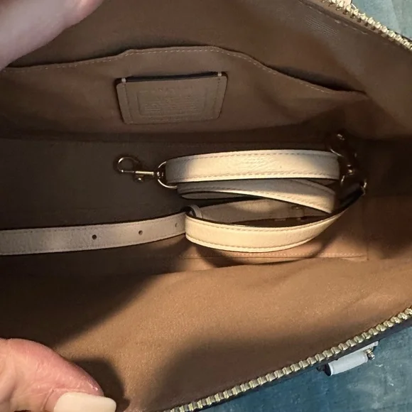 Coach Khaki Signature Canvas Satchel with Chalk Trim - Picture 4 of 6